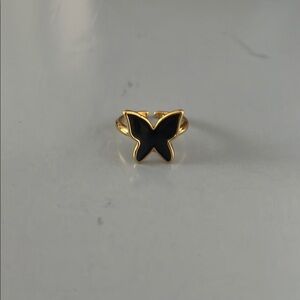 Gold Butterfly Ring with Black Enamel